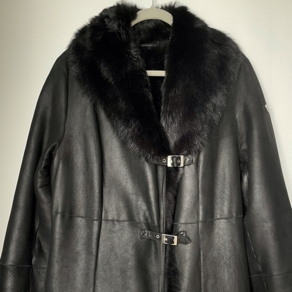 Post Card womens black long shearling lamb‎ coat Size 10 - Picture 3 of 12